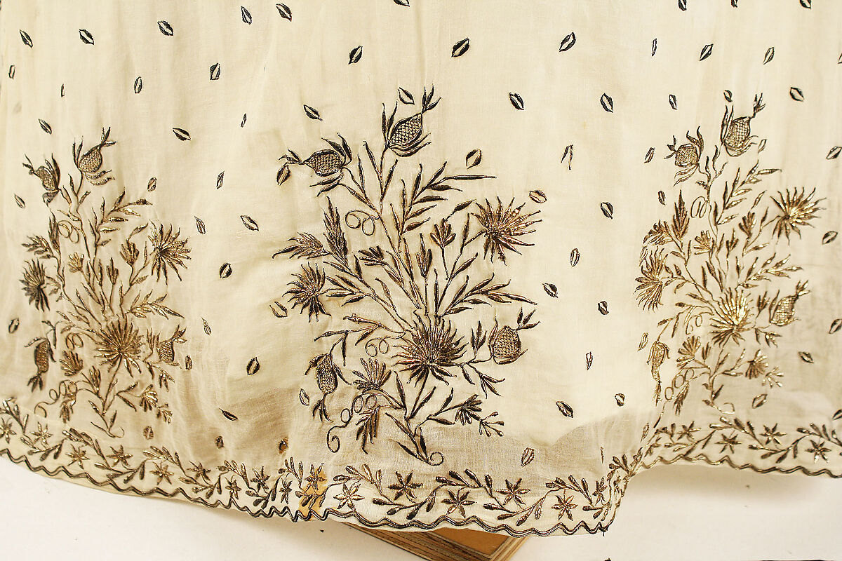 Evening dress, cotton, metallic thread, French