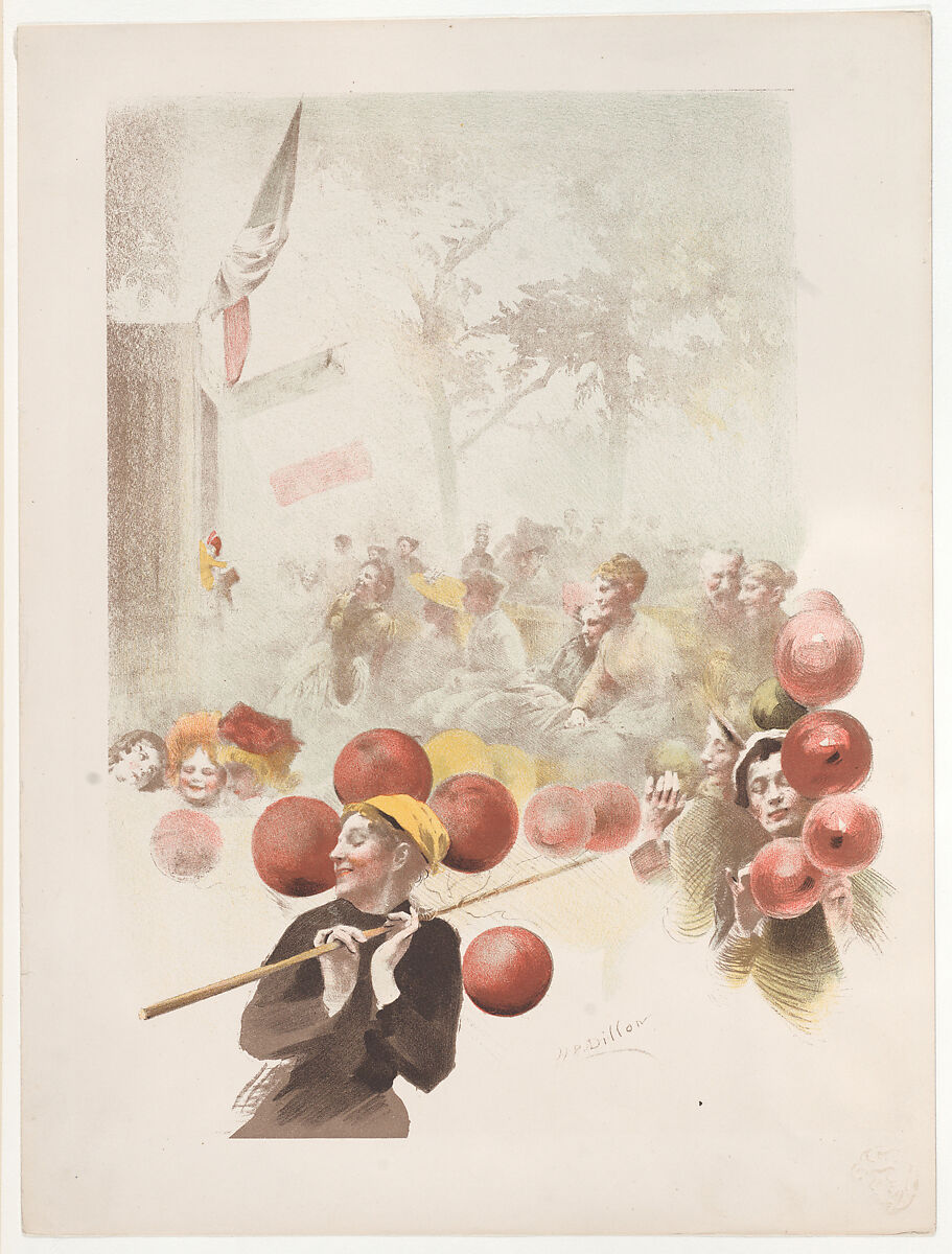 The balloon seller, Henri Patrice Dillon (French, San Francisco 1851–1909 Paris), Color lithograph 