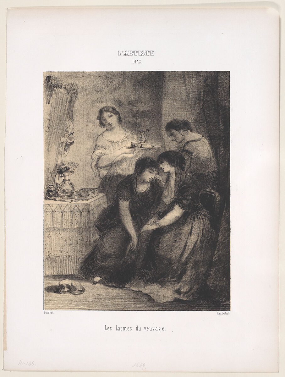 Les Larmes du veuvage, Narcisse-Virgile Diaz de la Peña (French, Bordeaux 1808–1876 Menton), Lithograph 