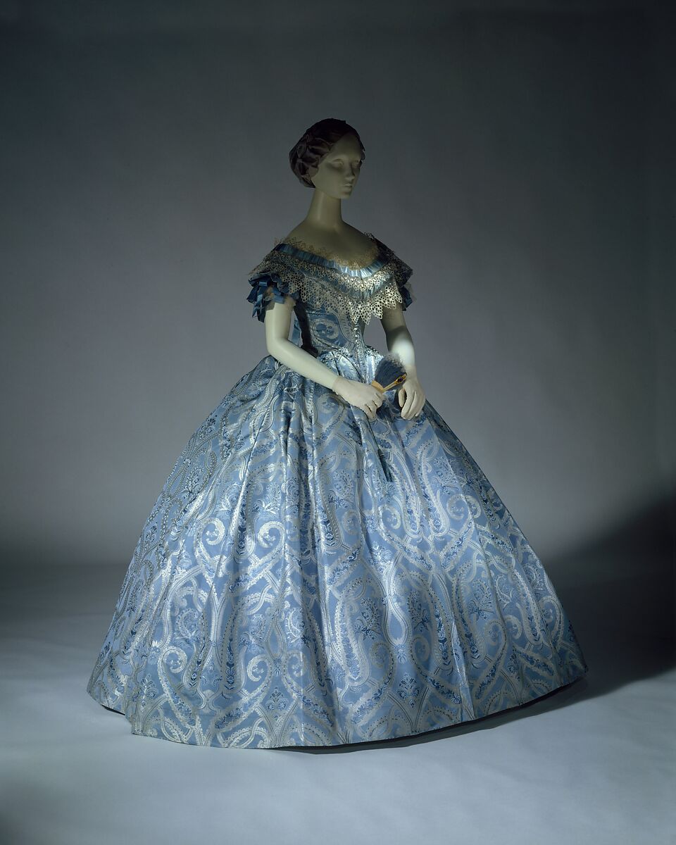 Ball gown, silk, cotton, probably American