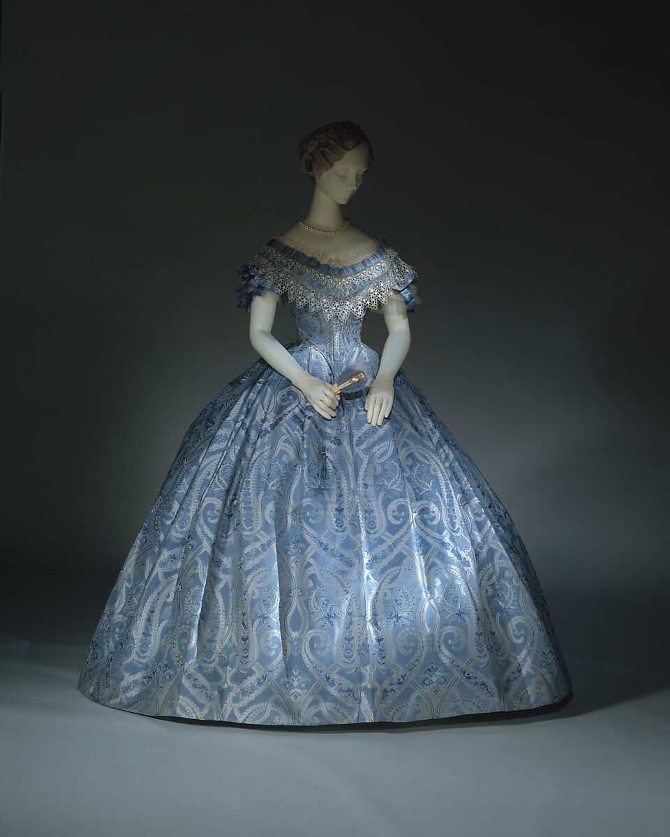 Ball gown, silk, cotton, probably American