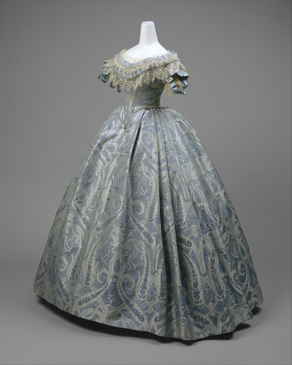Ball gown, silk, cotton, probably American