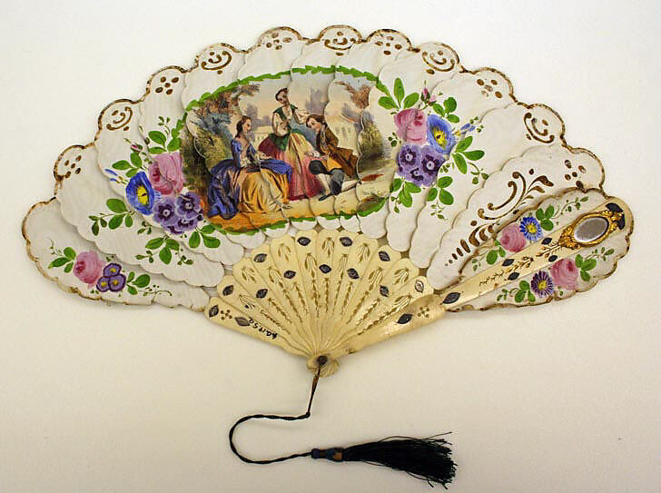 Fan, paper, ivory, metal, glass, American or European 