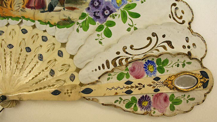 Fan, paper, ivory, metal, glass, American or European