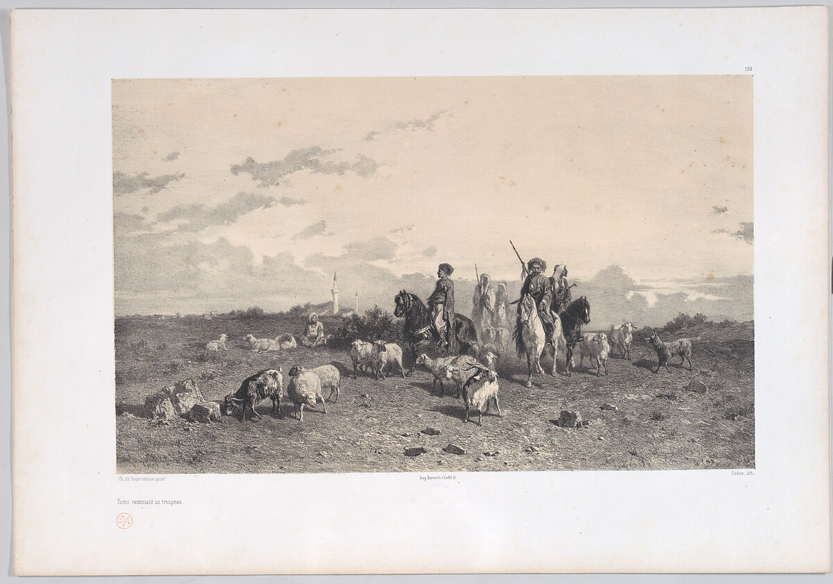 Turcs ramenant un troupeau, Jules Didier (French, Paris 1831–1914), Lithograph 