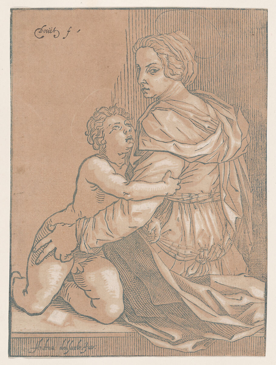 Virgin and child, Edmond Douet (French, active ca. 1530), Chiaroscuro woodcut 