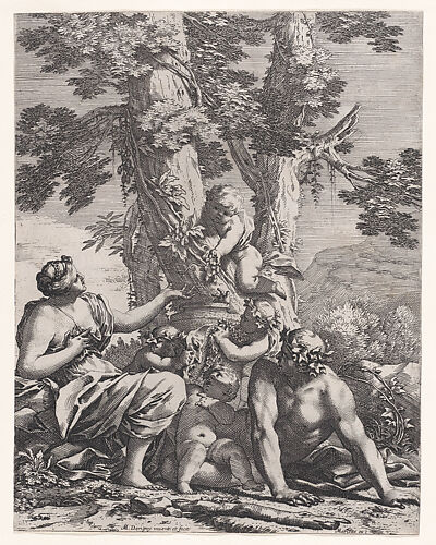 Putti and bacchantes at the bottom of a tree