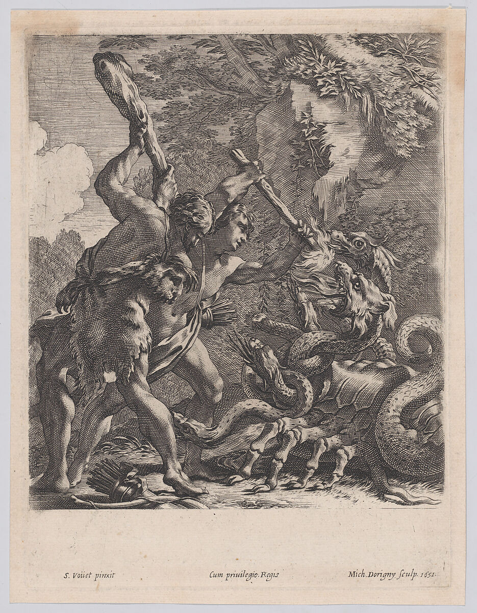 Hercules and the Hydra, Michel Dorigny (French, Saint-Quentin 1616/17–1665 Paris), Etching 