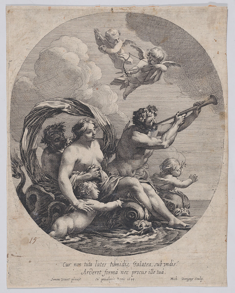 Triumph of Galatea, Michel Dorigny (French, Saint-Quentin 1616/17–1665 Paris), Etching 