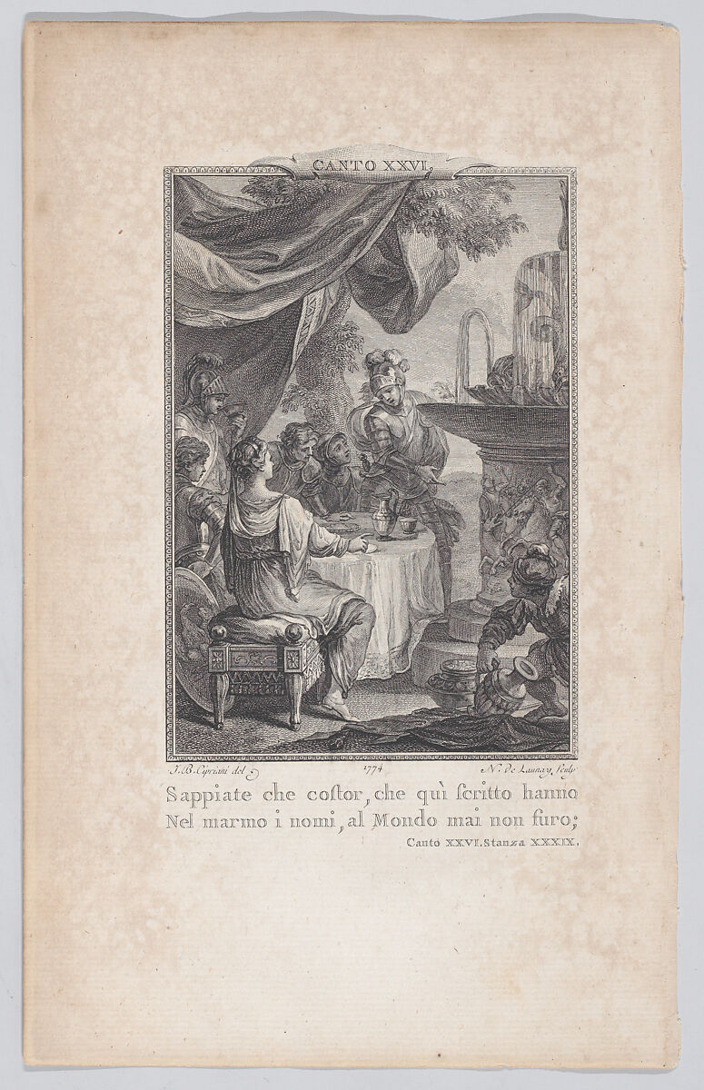 Canto 26, Stanza 39, from "Orlando Furioso", Nicolas de Launay (French, Paris 1739–1792), Etching and engraving 