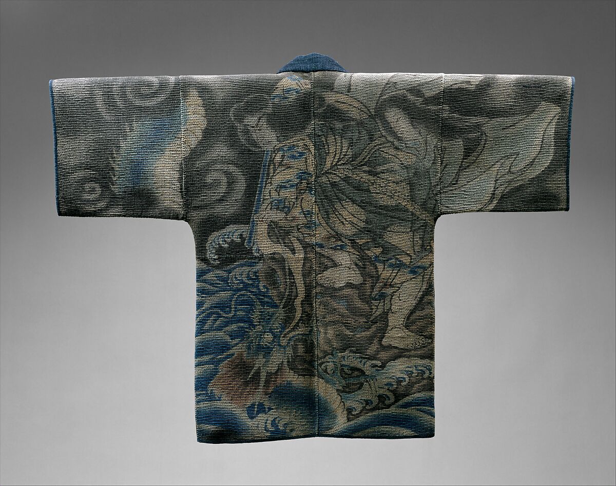 Fireman’s Jacket (Hikeshi-Banten) with Susanoo-no-mikoto Deity Scene, Quilted cotton with tube-drawn paste-resist dyeing (tsutsugaki) with hand-painted details, Japanese