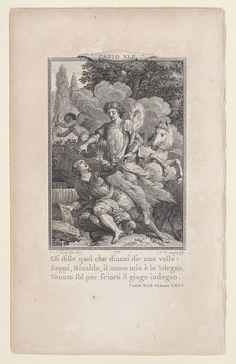 Canto 42, Stanza 64, from "Orlando Furioso", Nicolas de Launay (French, Paris 1739–1792), Etching and engraving 