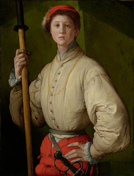 Portrait of a Halberdier (probably Francesco Guardi), Jacopo da Pontormo (Jacopo Carucci) (Italian, Pontormo 1494–1556 Florence), Oil, possibly mixed with tempera, on canvas, transferred from panel 