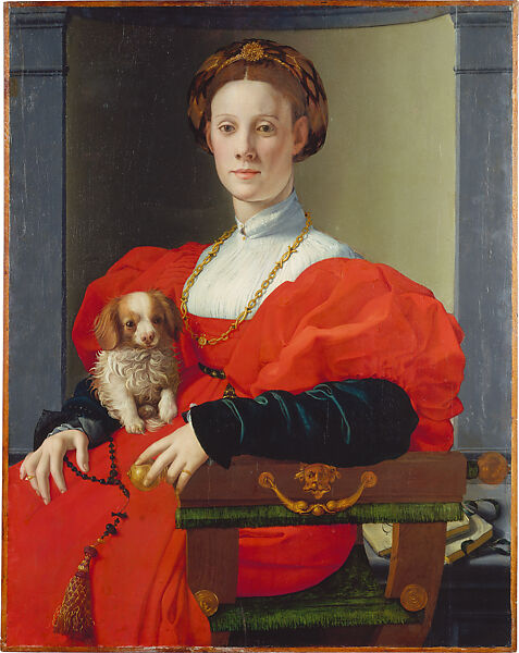 Portrait of a Woman with a Lapdog, Bronzino (Agnolo di Cosimo di Mariano) (Italian, Monticelli 1503–1572 Florence), Oil on panel 