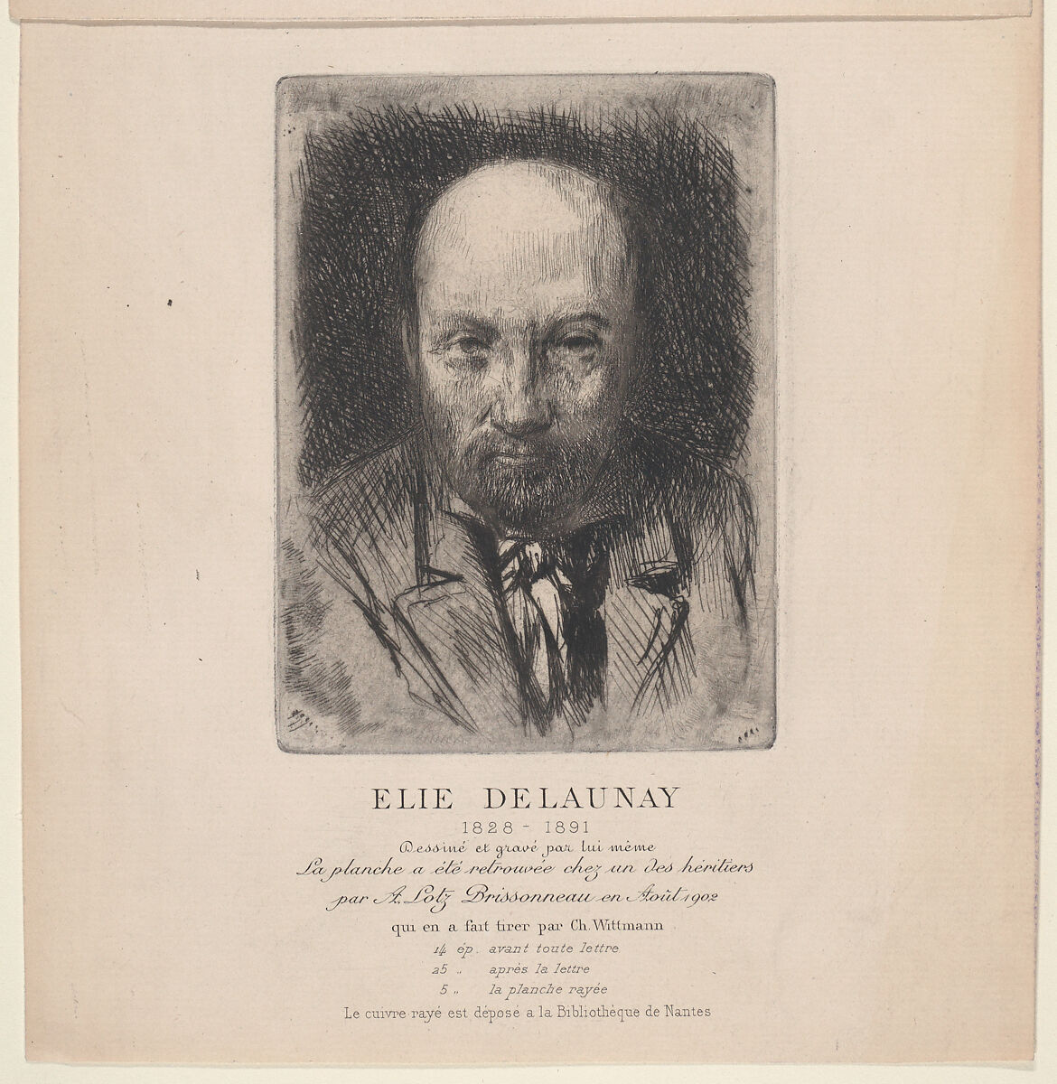 Self-portrait, Jules-Elie Delaunay (French, Nantes 1828–1891), Etching; second state 