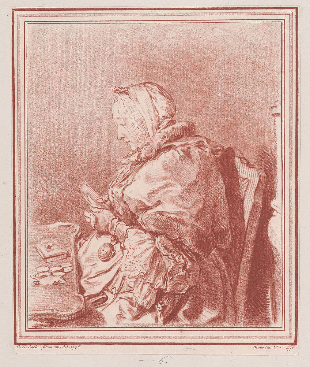 Woman playing cards, Gilles Demarteau (French, Liège 1722–1776 Paris), Crayon-manner etching 