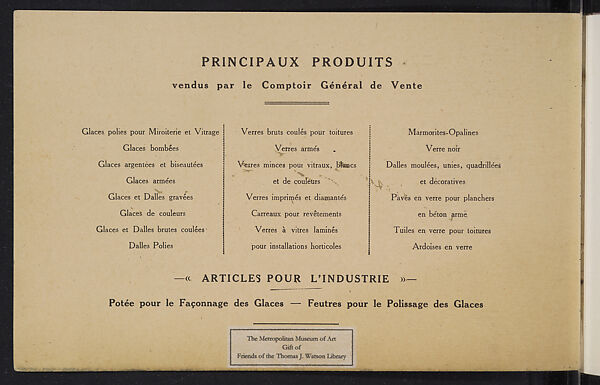 Album des verres coulés, Manufactures des glaces &amp; produits chimiques de Saint-Gobain, Chauny &amp; Cirey, Full paper cover pamphlet binding, monochrom printing