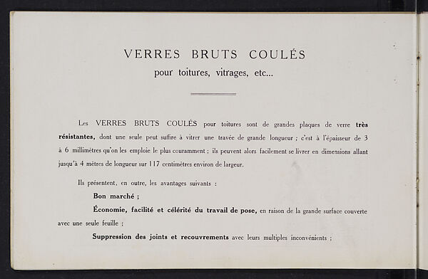 Album des verres coulés, Manufactures des glaces &amp; produits chimiques de Saint-Gobain, Chauny &amp; Cirey, Full paper cover pamphlet binding, monochrom printing