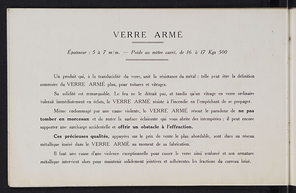 Album des verres coulés, Manufactures des glaces &amp; produits chimiques de Saint-Gobain, Chauny &amp; Cirey, Full paper cover pamphlet binding, monochrom printing