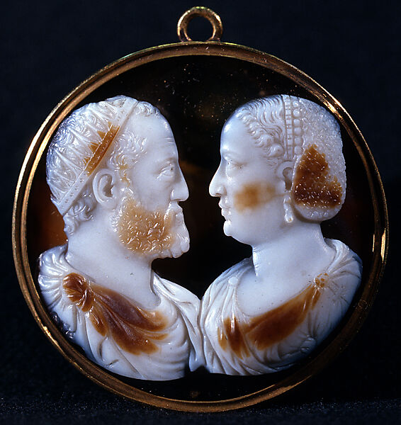 Cameo of Cosimo de' Medici and Eleonora di Toledo, Domenico Compagni (Italian, born mid-16th century–probably died 1586), Agate, gold 