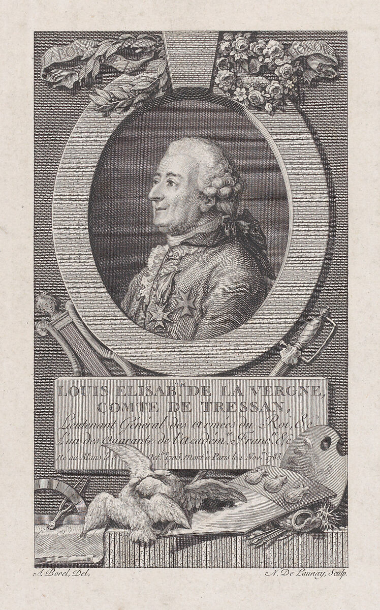 Portrait of Louis Elisabeth de La Vergne, Comte de Tressan, Nicolas de Launay (French, Paris 1739–1792), Engraving 