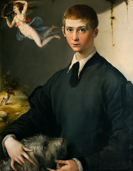 Portrait of a Young Man with a Dog, Francesco Salviati (Francesco de&#39; Rossi) (Italian, Florence 1510–1563 Rome), Oil on panel 