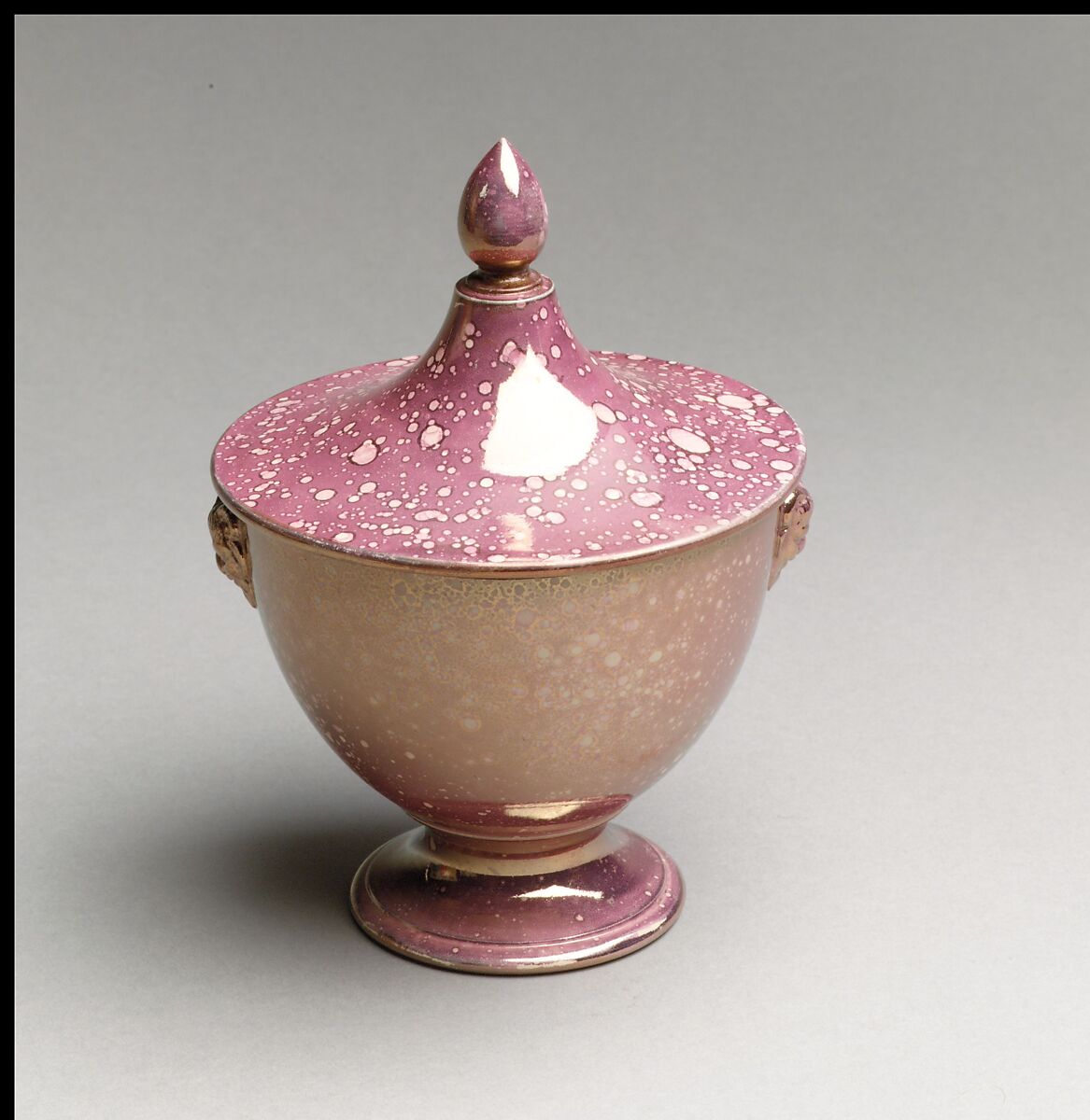 Sugar with cover (part of a set), Lustreware, French, Sarreguemines 