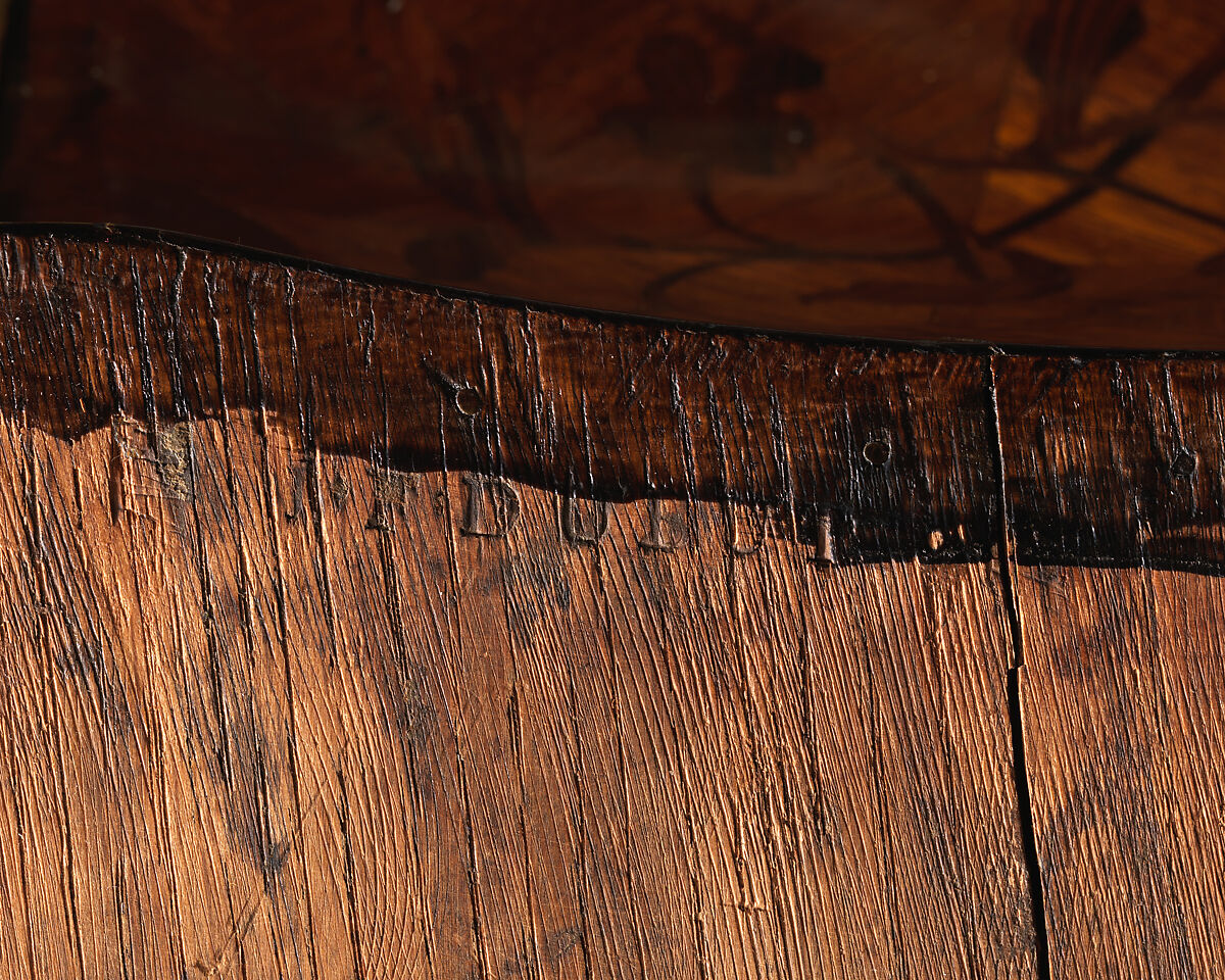 Drop-front secretaire (secrétaire à abattant), Jean-François Dubut (French, died 1778), Veneered on oak, in front with panels of black and gold lacquer, partly Chinese and partly European, and on the sides with floral marquetry in tulipwood, rosewood, satinwood, purplewood, and various other end-cut woods; mounts of gilded and chased bronze; top of breche d'Aleps marble, French