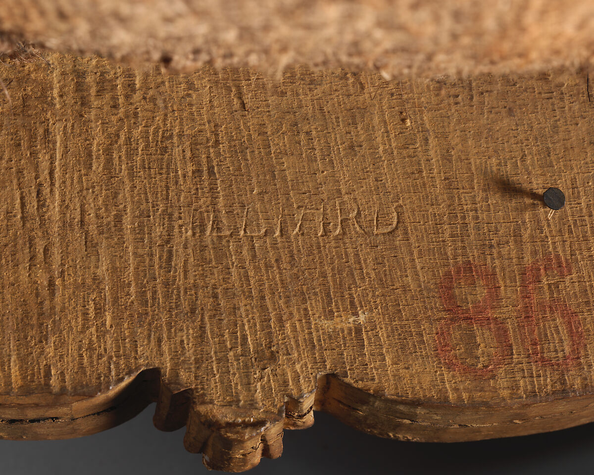 Chair (chaise à la Reine) (one of a set of four), Probably by Jean-Baptiste I Tilliard (French, 1686–1766), Beechwood unusually richly carved and gilded; previously upholstered with coral colored velvet attached with brass-headed nails, now upholstered in yellow petit point, French, Paris