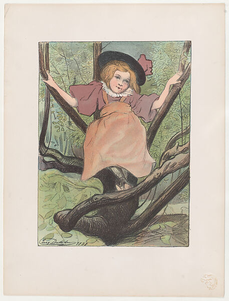 Little girl in a tree (Petite fille dans un arbre), from "L'Estampe Moderne", Eugène Delâtre (French, Paris 1864–1938 Paris), Color lithograph 