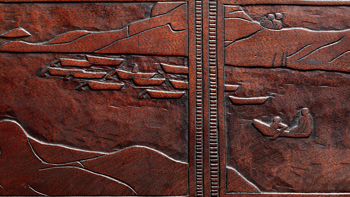 Carved chest, Robert Laurent (American (born France), Concarneau 1890–1970 Cape Neddick, Maine), Black walnut, tulip poplar, plywood, and brass, American