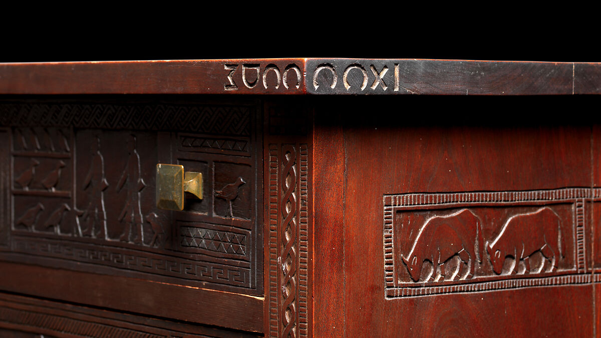 Carved chest, Robert Laurent (American (born France), Concarneau 1890–1970 Cape Neddick, Maine), Black walnut, tulip poplar, plywood, and brass, American