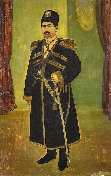 Muhammad 'Ali Shah Qajar, Silver gelatin photograph, oil paint, varnish, and shell gold  