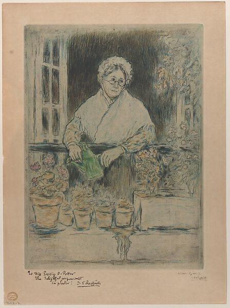The Old Lady's Garden, Jean-François Raffaëlli (French, Paris 1850–1924 Paris), Color etching and drypoint with monotype; third state of three 