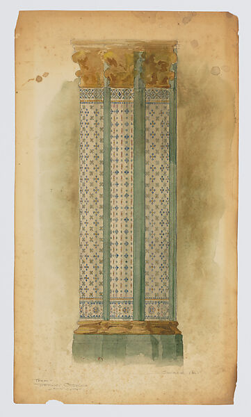 Design for clustered columns for First Presbyterian Church, Poughkeepsie, New York, Louis C. Tiffany (American, New York 1848–1933 New York), Watercolor and graphite on paper, American