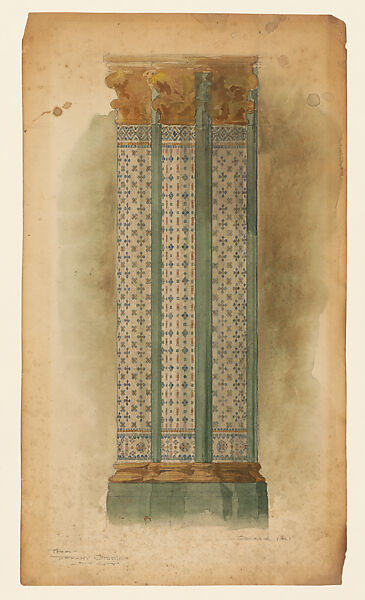 Design for Clustered Columns, First Presbyterian Church, Poughkeepsie, New York, Louis C. Tiffany (American, New York 1848–1933 New York), Watercolor and graphite on paper, American