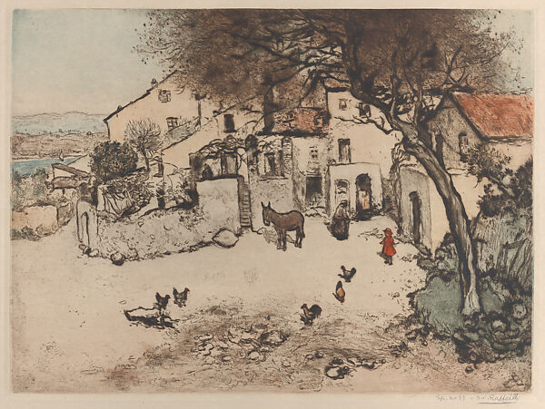 Village Square, Cagnes, Jean-François Raffaëlli (French, Paris 1850–1924 Paris), Color etching, drypoint, and roulette with plate tone; second state of two 