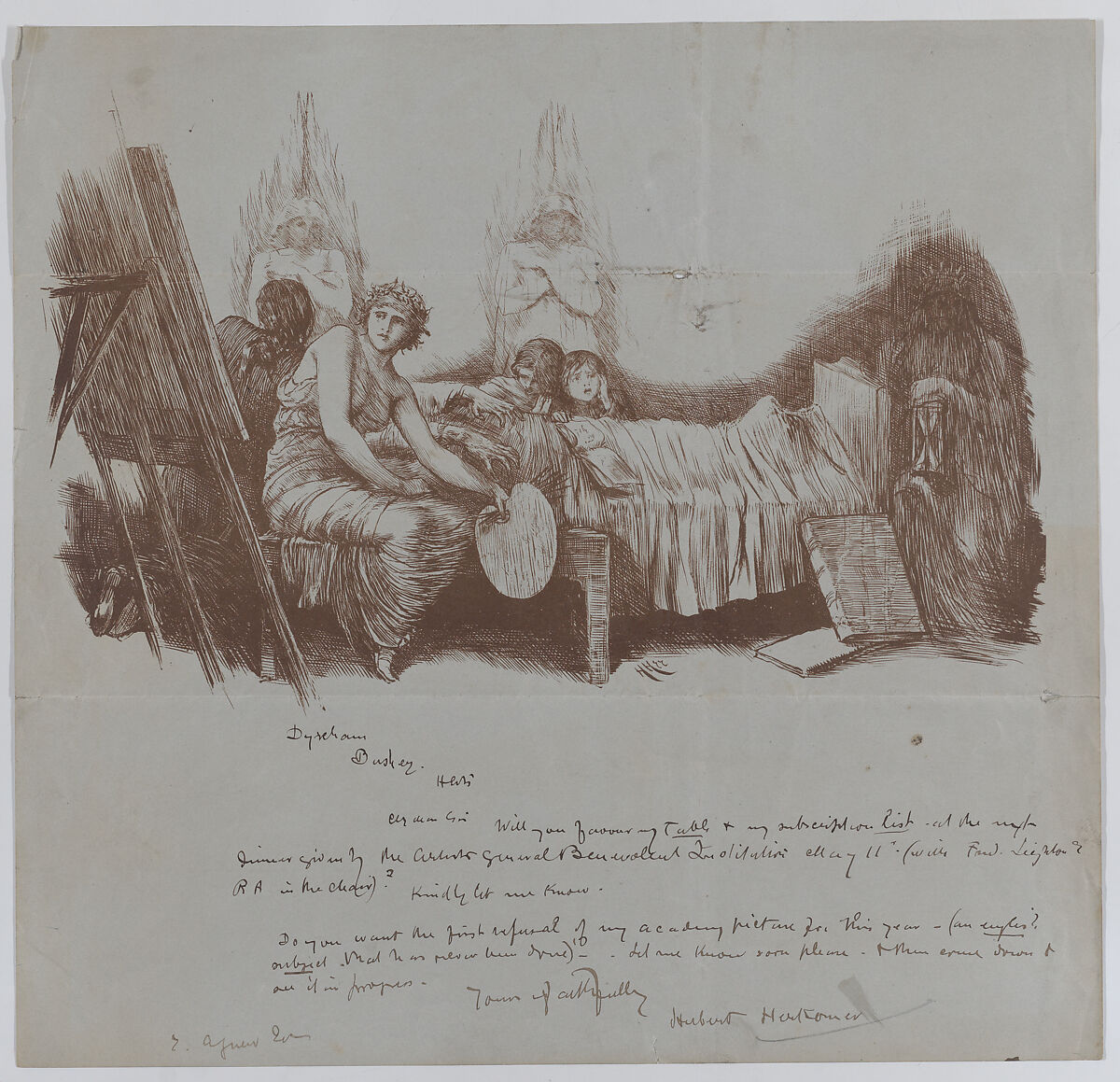 Invitation to a Benefit Dinner from Hubert von Herkomer to Thomas Agnew, Sir Hubert von Herkomer (British, Waal, Bavaria 1849–1914 Budleigh Salterton, Devon), Lithograph with lettering in pen and ink 