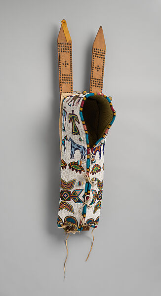 Cradleboard, Lakota/Teton Sioux artist, Wood, rawhide, glass beads, native-tanned leather, muslin, brass tacks, Lakota/Teton Sioux 