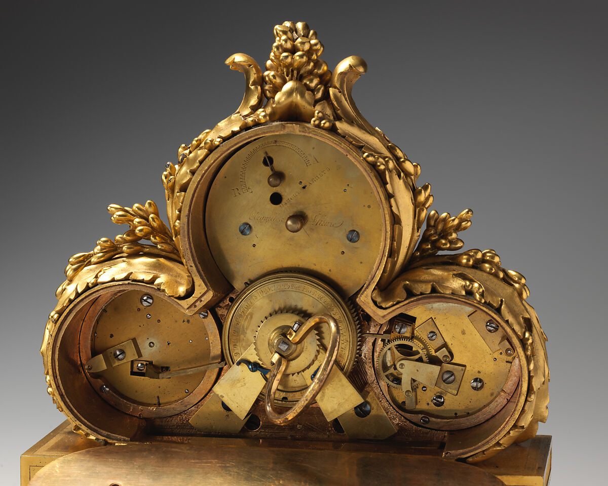 Clock with perpetual calendar and moon cycle inscribed in Arabic, Jean Antoine Lépine (French, 1720–1814), Gilded bronze, enamel, French