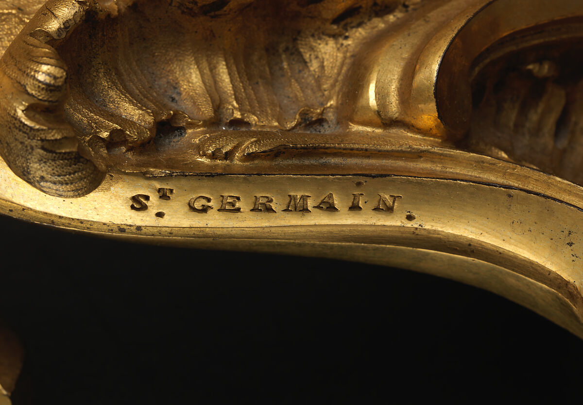 Mantel clock (horloge de cheminée), Case by Jean-Joseph de Saint Germain (French, 1719–1791), Gilded and chased bronze; white enamel, French