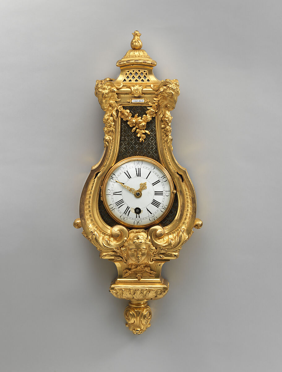 Cartel clock (one of a pair), Case possibly by André Charles Boulle (French, Paris 1642–1732 Paris), Gilt bronze, horn, oak; enamel, brass, glass, French 