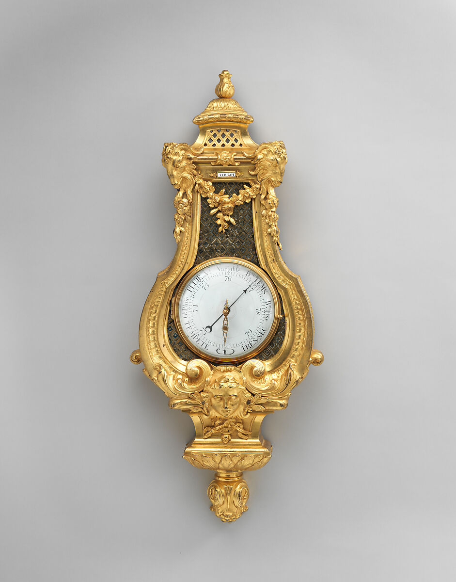 Cartel barometer (one of a pair), Case probably by André Charles Boulle (French, Paris 1642–1732 Paris), Gilded bronze, inlaid with steel and blue horn, French 