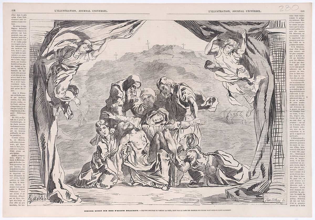 La Pietà, from "L'Illustration", Eugène Delacroix (French, Charenton-Saint-Maurice 1798–1863 Paris), Wood engraving 