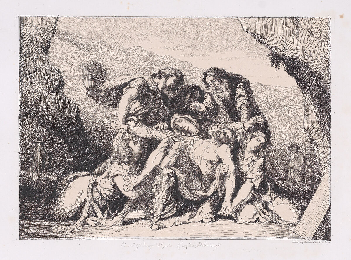 La Pietà, After Eugène Delacroix (French, Charenton-Saint-Maurice 1798–1863 Paris), Etching on chine collé; second state of two 