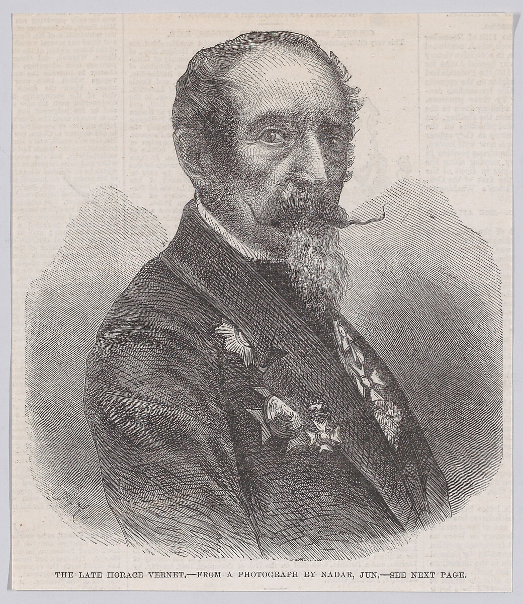 The Late Horace Vernet, from "Illustrated London News", After Nadar (French, Paris 1820–1910 Paris), Wood engraving 