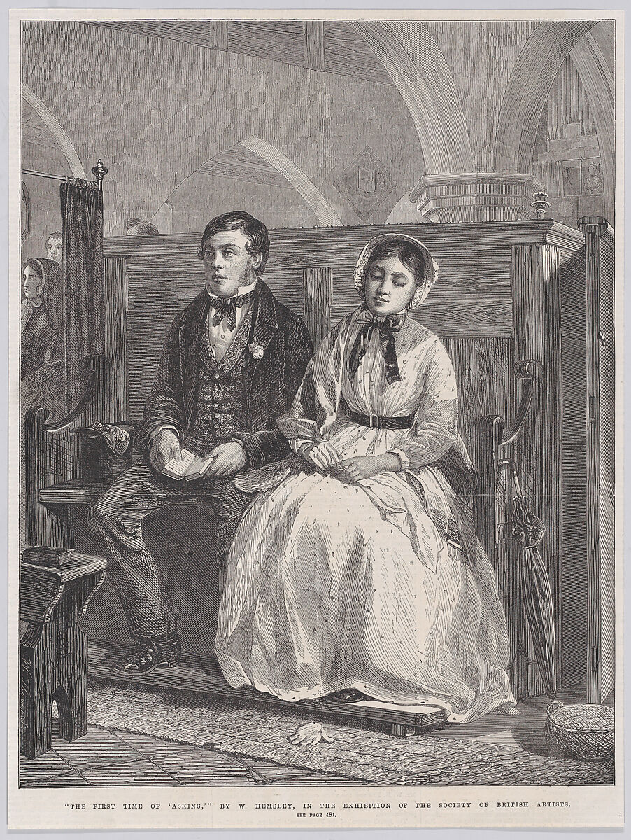 The First Time of 'Asking', from "Illustrated London News", William Luson Thomas (British, London 1830–1900 Chertsey, Surrey), Wood engraving 