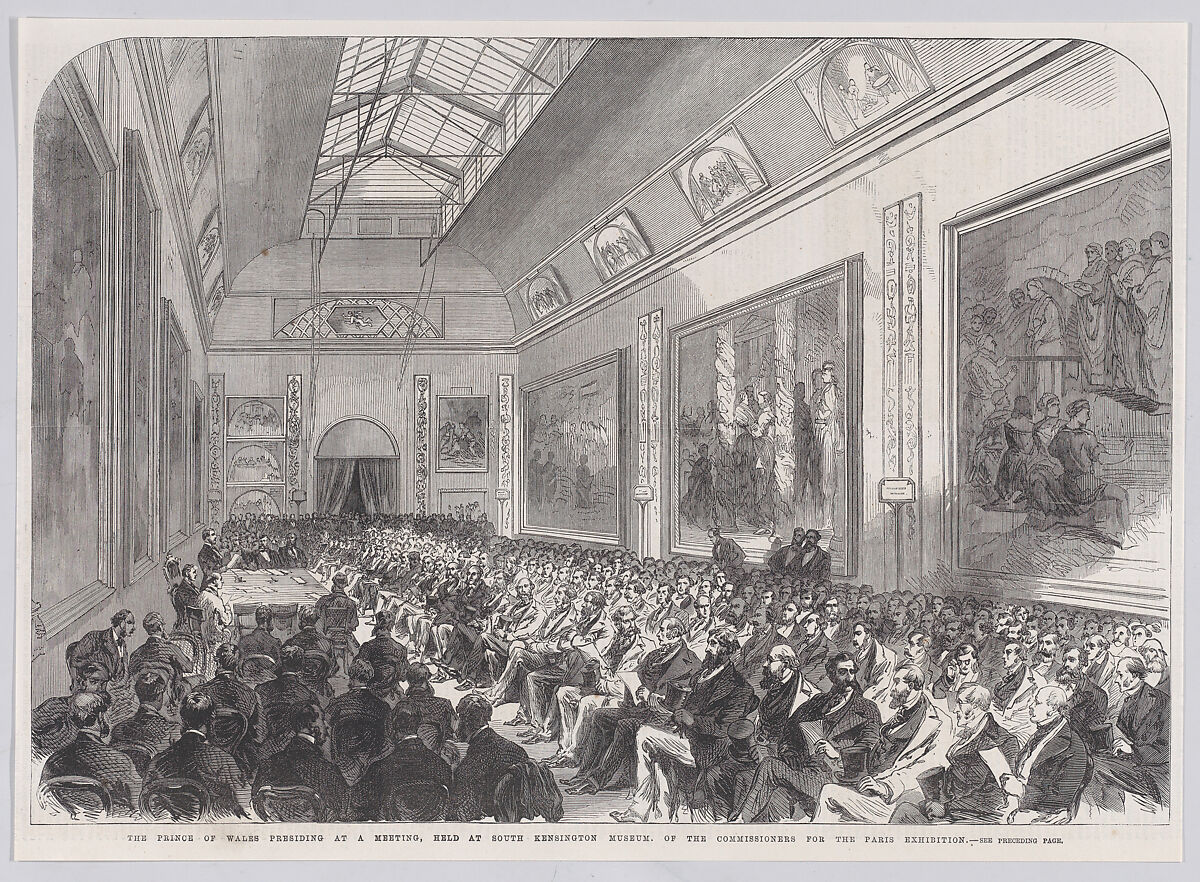 The Prince of Wales Presiding at a Meeting, held at South Kensington Museum, of the Commissioners for the Paris Exhibition, from "Illustrated London News", Anonymous, British, 19th century, Wood engraving 