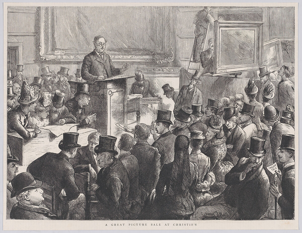 A Great Picture Sale at Christie's, from "The Graphic", After Sydney Prior Hall (British, Newmarket, Suffolk 1842–1922 London), Wood engraving 