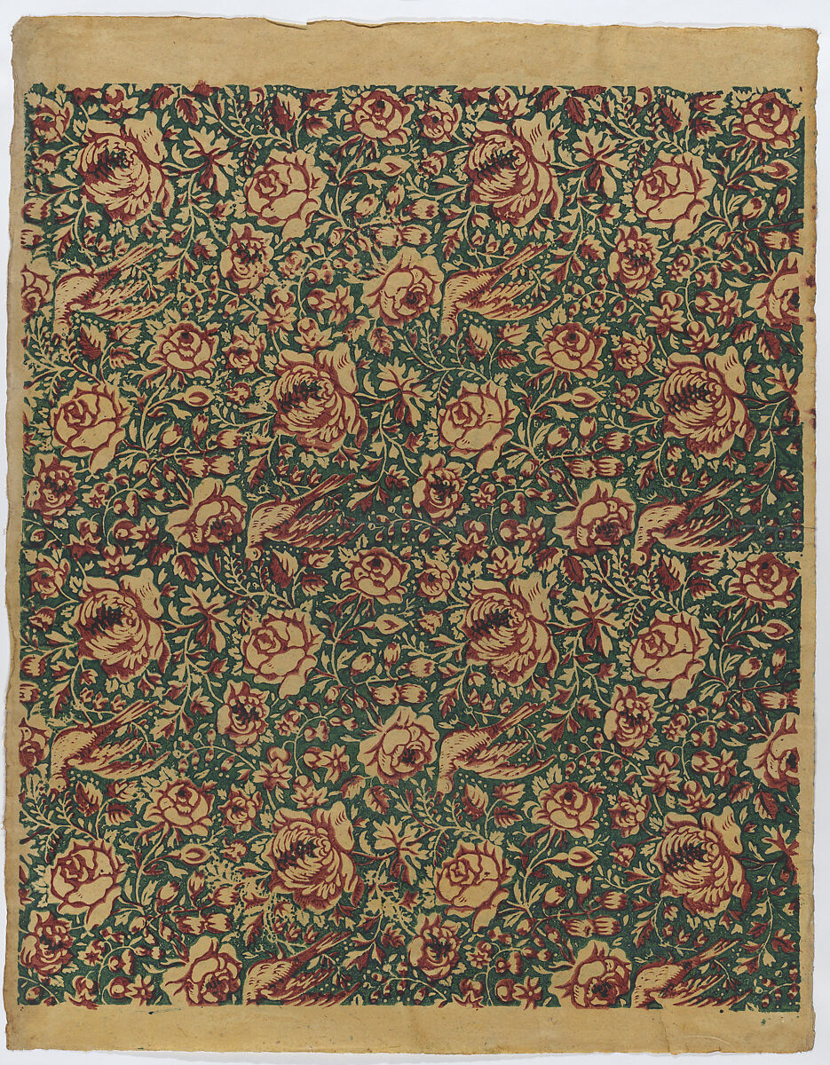 Sheet with overall floral pattern with birds, Anonymous  , Italian, late 18th-mid 19th century, Relief print (wood or metal) 